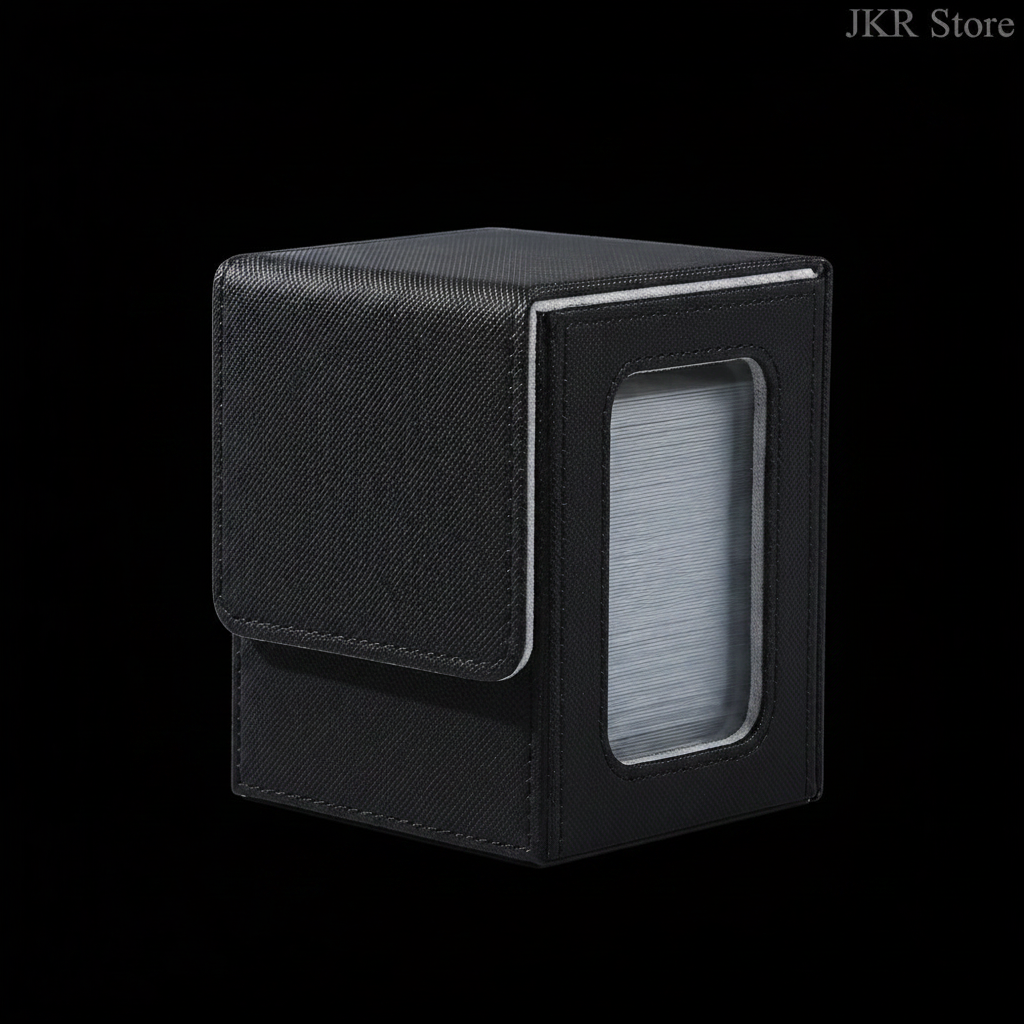 Black magnetic closure card box closed on black background