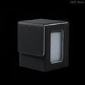 Black magnetic closure card box closed on black background
