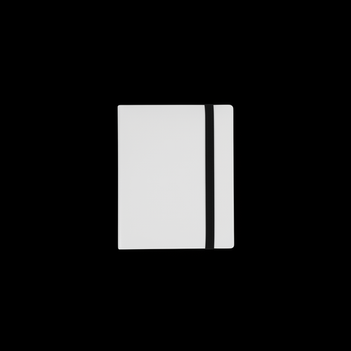 White trading card binder on black background